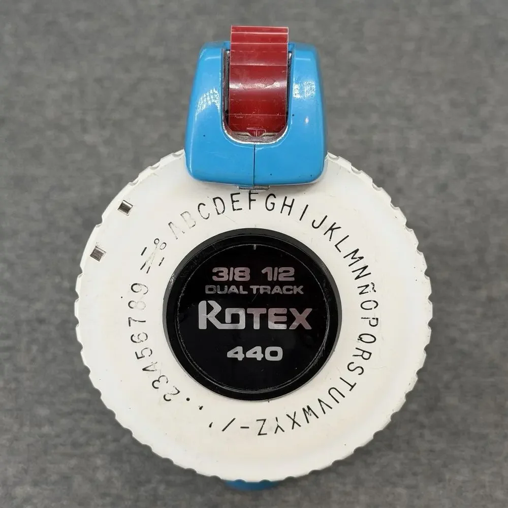 Vintage Rotex 440 Label Maker Dual Track 3/8 1/2 Blue Manual Embossing Tool READ